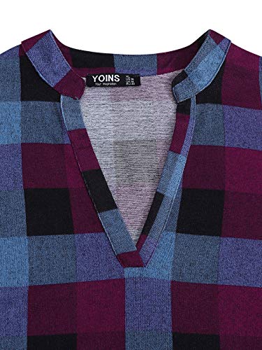 YOINS Blusa Mujer Manga Larga Camiseta Cuello V Camisa Elegante Túnica Casual SueltoTops Otoño Invierno Fucsia XL