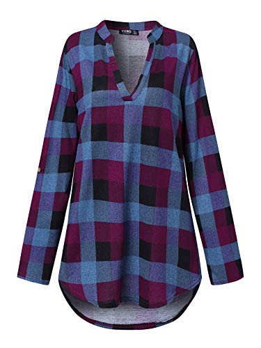YOINS Blusa Mujer Manga Larga Camiseta Cuello V Camisa Elegante Túnica Casual SueltoTops Otoño Invierno Fucsia XL