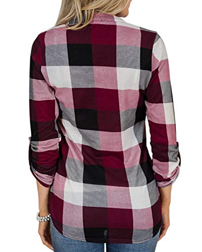 YOINS Blusa Mujer Manga Larga Camiseta Cuello V Camisa Elegante Túnica Casual SueltoTops Otoño Invierno Rosa M