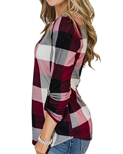 YOINS Blusa Mujer Manga Larga Camiseta Cuello V Camisa Elegante Túnica Casual SueltoTops Otoño Invierno Rosa M