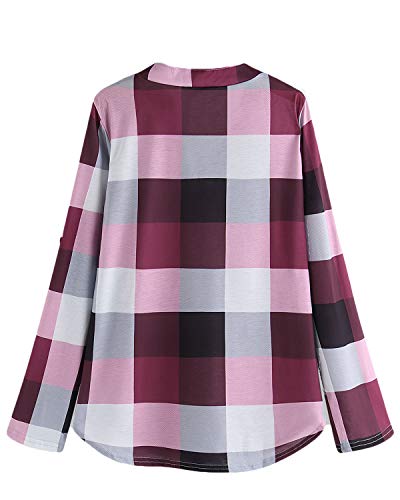 YOINS Blusa Mujer Manga Larga Camiseta Cuello V Camisa Elegante Túnica Casual SueltoTops Otoño Invierno Rosa M