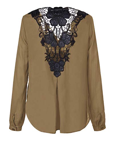 YOINS Blusa Sexy Mujer Elegante Camisa de Manga Larga Parte Delantera Cruzada Tops con Cuello en V de Primavera Invierno Puntiaguda Albaricoque L