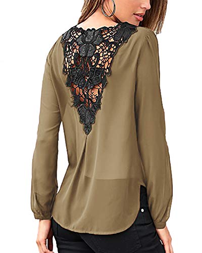 YOINS Blusa Sexy Mujer Elegante Camisa de Manga Larga Parte Delantera Cruzada Tops con Cuello en V de Primavera Invierno Puntiaguda Albaricoque L