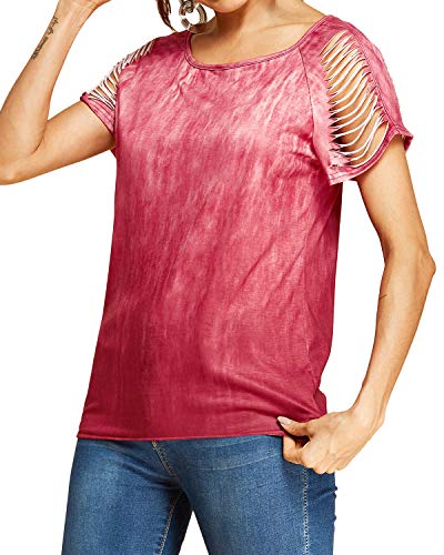 YOINS Camiseta de Manga Larga para Mujer Camisa Cuello V Blusa Sexy Moda Top Otoño Invierno Rojo-03 XXL