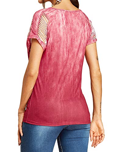 YOINS Camiseta de Manga Larga para Mujer Camisa Cuello V Blusa Sexy Moda Top Otoño Invierno Rojo-03 XXL