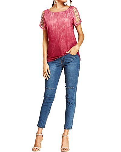 YOINS Camiseta de Manga Larga para Mujer Camisa Cuello V Blusa Sexy Moda Top Otoño Invierno Rojo-03 XXL