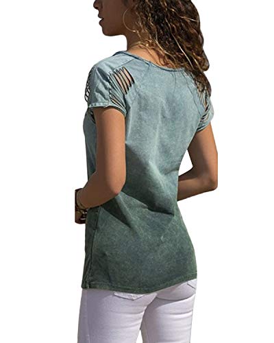 YOINS Camiseta de Manga Larga para Mujer Camisa Cuello V Blusa Sexy Moda Top Otoño Invierno Verde-03 XL