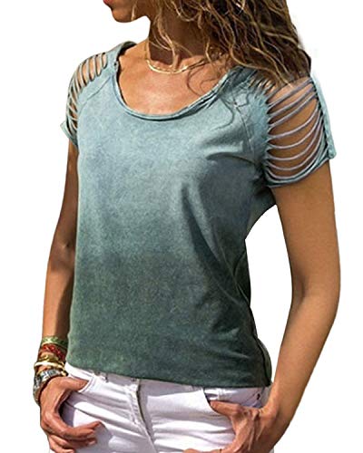 YOINS Camiseta de Manga Larga para Mujer Camisa Cuello V Blusa Sexy Moda Top Otoño Invierno Verde-03 XL