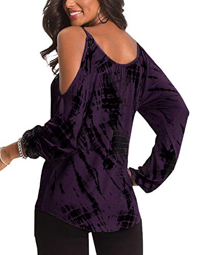 YOINS Camiseta Mujer Elegante de Manga Larga Camisa de Hombro Frío Blusa Casual Fiesta Tops Fucsia-Nuevo L