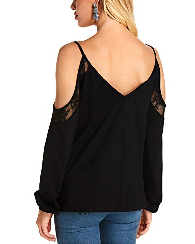 YOINS Camiseta Mujer Elegante de Manga Larga Camisa de Hombro Frío Blusa Casual Fiesta Tops Negro-02 S