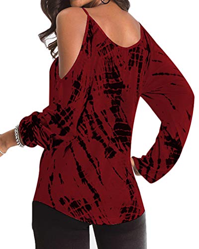 YOINS Camiseta Mujer Elegante de Manga Larga Camisa de Hombro Frío Blusa Casual Fiesta Tops Rojo S