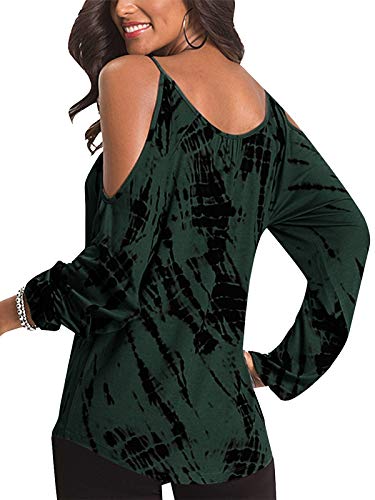 YOINS Camiseta Mujer Elegante de Manga Larga Camisa de Hombro Frío Blusa Casual Fiesta Tops Verde-Nuevo L