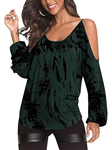 YOINS Camiseta Mujer Elegante de Manga Larga Camisa de Hombro Frío Blusa Casual Fiesta Tops Verde-Nuevo L