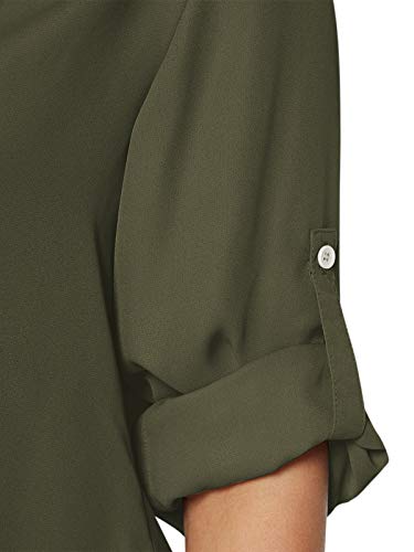 YOINS Camiseta Mujer Manga Larga Camisa V Cuello de Gasa Blusa de Otoño Cremallera Tops Verde-Nuevo M