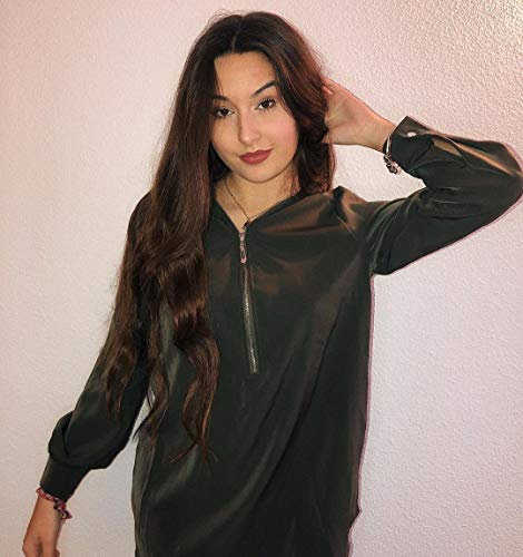 YOINS Camiseta Mujer Manga Larga Camisa V Cuello de Gasa Blusa de Otoño Cremallera Tops Verde-Nuevo M