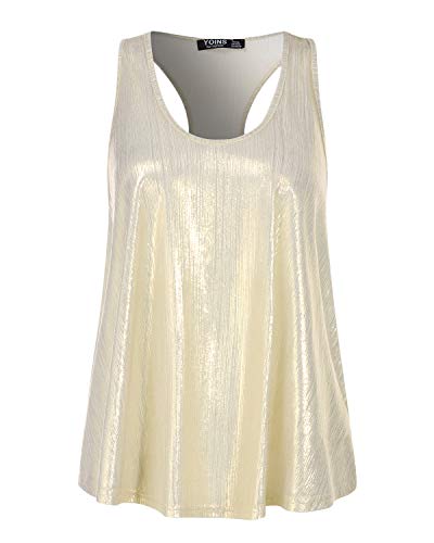 YOINS - Camiseta sin mangas para mujer, con cuello en V, sin mangas, con lentejuelas, sexy, holgada, para fiestas