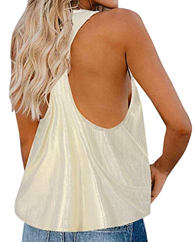 YOINS - Camiseta sin mangas para mujer, con cuello en V, sin mangas, con lentejuelas, sexy, holgada, para fiestas