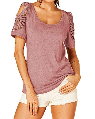 YOINS Camisetas de mujer de verano de manga corta elegante para mujer camiseta de algodón básica camisa casual top Rosa XL