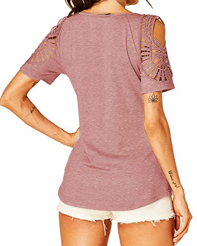 YOINS Camisetas de mujer de verano de manga corta elegante para mujer camiseta de algodón básica camisa casual top Rosa XL