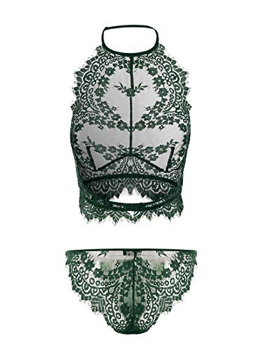Yoins Conjunto de lencería de encaje para mujer Verde-nuevo L