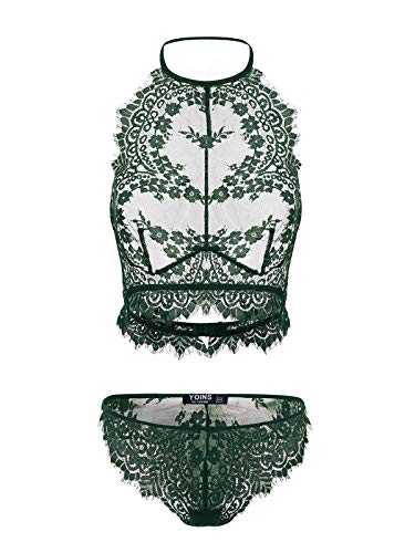 Yoins Conjunto de lencería de encaje para mujer Verde-nuevo L