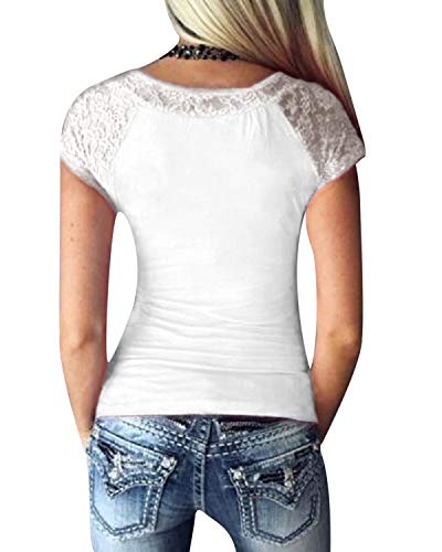 YOINS Mujer Camisetas sin Mangas Blusas Señoras de Encaje Atractivo Verano Blanco XS/EU32-34