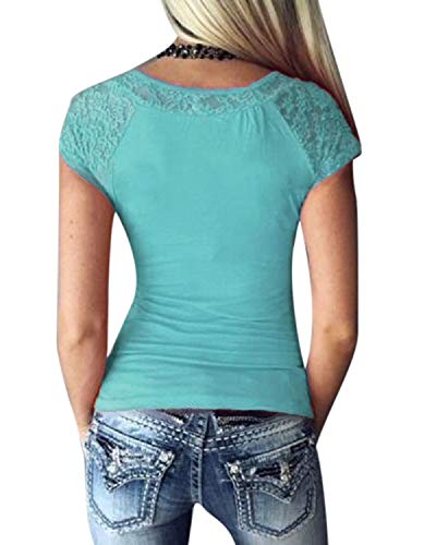 YOINS Mujer Camisetas sin Mangas Blusas Señoras de Encaje Atractivo Verano Verde S/EU36-38
