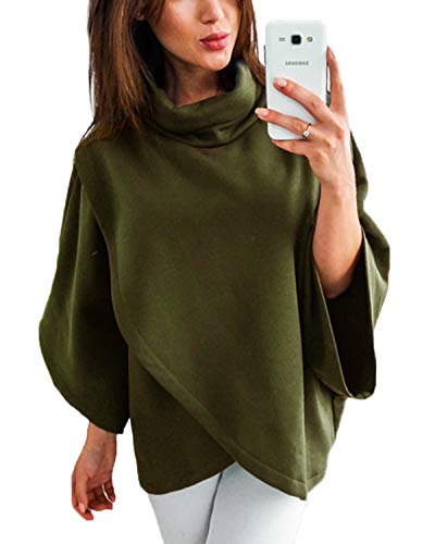 YOINS Poncho de Punto de Mujeres Elegantes Suéter Capa para Invierno Cálido Pullover de Cuello Alto Asimétrico Verde XXL