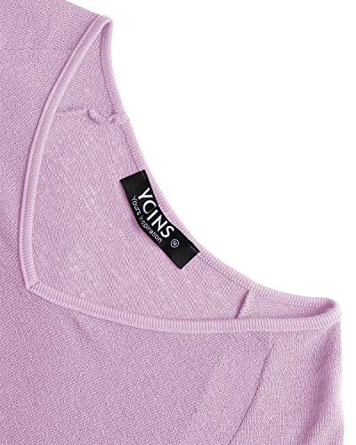 YOINS Suéter Punto Mujer Invierno Jersey Cuello en V Camiseta Manga Larga Jerséis Basico Suelto Jerseys Camisa Mujer Primavera Otoño A-Violeta Claro L