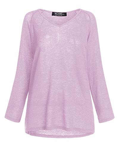 YOINS Suéter Punto Mujer Invierno Jersey Cuello en V Camiseta Manga Larga Jerséis Basico Suelto Jerseys Camisa Mujer Primavera Otoño A-Violeta Claro L