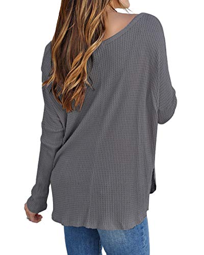 YOINS Suéter Punto Mujer Invierno Jersey Cuello en V Camiseta Manga Larga Jerséis Basico Suelto Jerseys Camisa Mujer Primavera Otoño Gris Oscuro 05 EU36-38