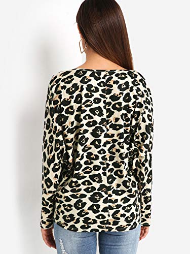 YOINS Suéter Punto Mujer Invierno Jersey Cuello en V Camiseta Manga Larga Jerséis Basico Suelto Jerseys Camisa Mujer Primavera Otoño Leopardo-03 EU40-42