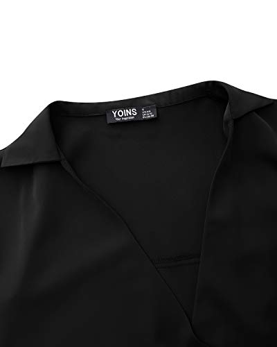 YOINS Vestido Corto para Mujer Mini Vestidos de Verano Cuello en V Camiseta Manga Corta de Playa Negro S