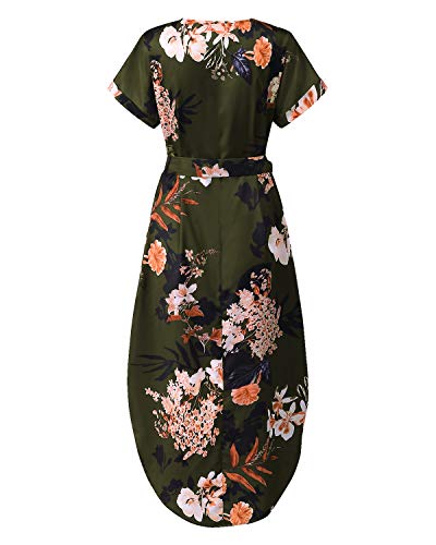 YOINS Vestido de verano largo para mujer, cuello en V, maxivestido para la playa Flores de color verde militar. XXL