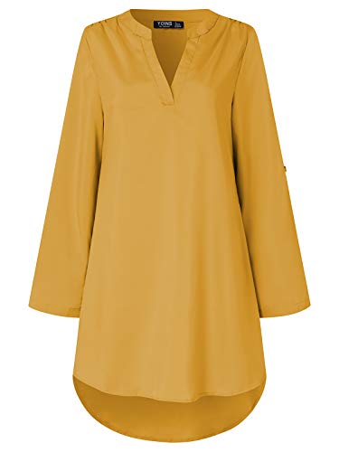 YOINS Vestido Mujer Verano Vestido con Cuello En V Camisa Medias Manga con Botones Moda Vestidos Casual Camisero Amarillo-01 XL