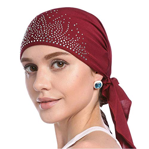 YONKINY Pañuelo la Cabeza Mujer Elástico Elegent Turbante Musulmán Para Quimio Pérdida de Pelo Bandana Cancer Headwear Hairband Sombrero Quimioterapia (Vino Tinto)