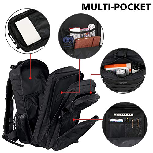 YOREPEK Mochila Militar Táctica de Asalto Grande con Sistema Molle y 45 L Capacidad, Ideal para el Senderismo, Acampadas, Montañismo, Viajes y Aire Libre Ciclismo,Negro