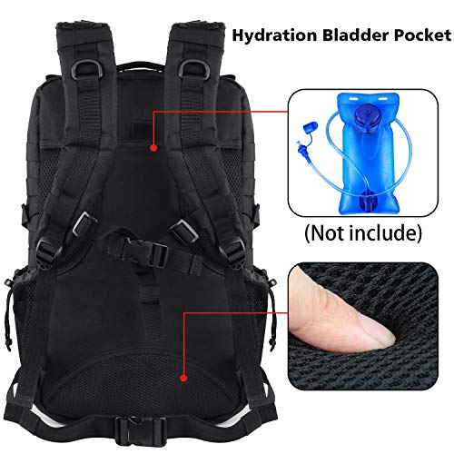 YOREPEK Mochila Militar Táctica de Asalto Grande con Sistema Molle y 45 L Capacidad, Ideal para el Senderismo, Acampadas, Montañismo, Viajes y Aire Libre Ciclismo,Negro