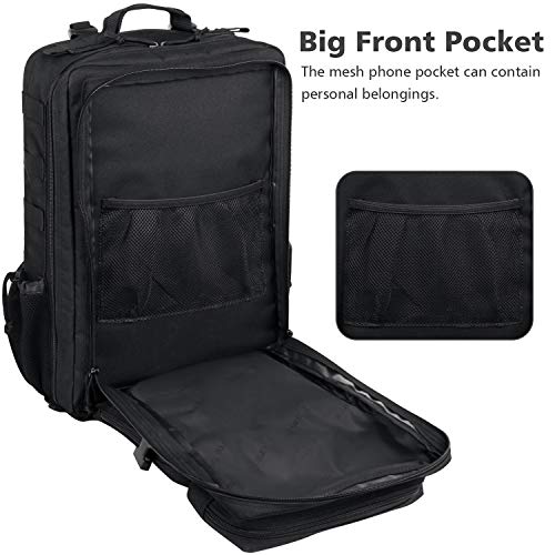 YOREPEK Mochila Militar Táctica de Asalto Grande con Sistema Molle y 45 L Capacidad, Ideal para el Senderismo, Acampadas, Montañismo, Viajes y Aire Libre Ciclismo,Negro