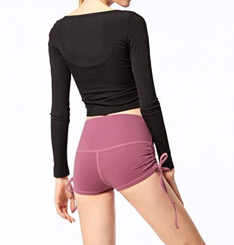 YOUCAI Cintura Alta Elástica Mujer Verano Shorts Color Sólido para Running Training Fitness Estiramiento Yoga y Pilates Merlot Red M
