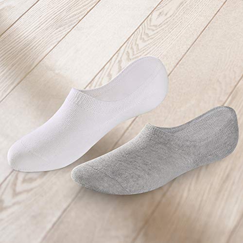 YOUCHAN Calcetines Mujer Hombre 10 Pares Tobilleros Invisibles Antideslizante Algodon Silicona Calcetines Verano-Gris-Blanco-39-42