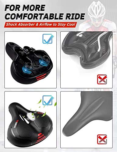 YOUNGDO Sillín de Bicicleta, Asiento de Bici de Gel, Más Ancho y Cómodo, 2 Amortiguadores, 25 * 22cm Cojín Ergonómico con Cubierta Impermeable y Marca Reflectante, para Bicicletas de MTB/Carreras