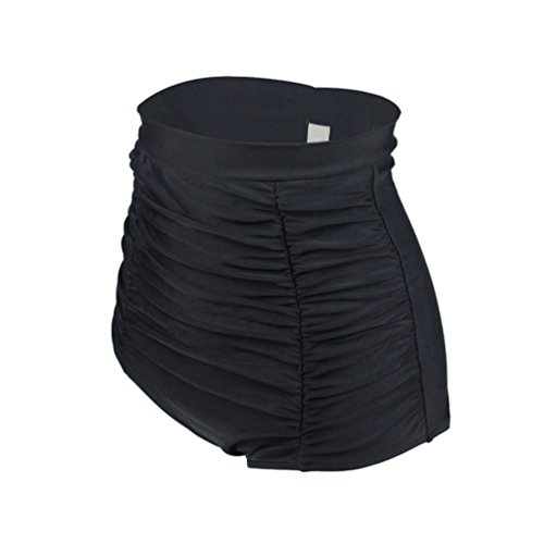 YoungSoul Ropa de baño para Mujer - Trajes de baño Vintage Cintura Alta - Braguitas de Bikini con Panel Reductor y diseño de cuadrícula Negro EU 34-36