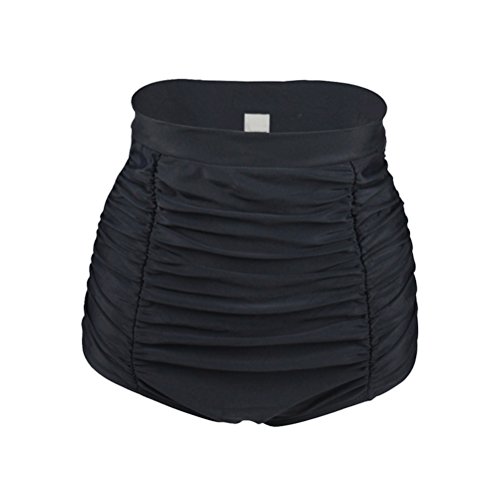 YoungSoul Ropa de baño para Mujer - Trajes de baño Vintage Cintura Alta - Braguitas de Bikini con Panel Reductor y diseño de cuadrícula Negro EU 34-36