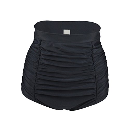 YoungSoul Ropa de baño para Mujer - Trajes de baño Vintage Cintura Alta - Braguitas de Bikini con Panel Reductor y diseño de cuadrícula Negro EU 40-42