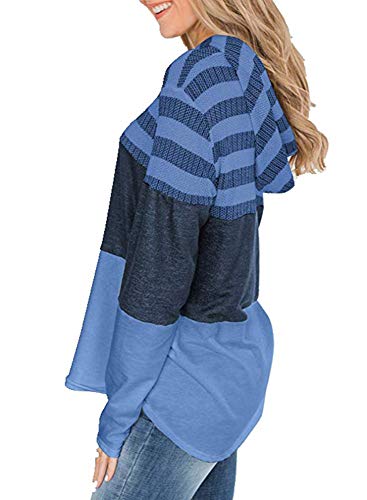 YPSMCYL Sudadera con Capucha De Manga Larga para Mujer Jersey A Rayas De Color Block Sudadera con Capucha Básica Sudadera Casual para Mujer,H-M