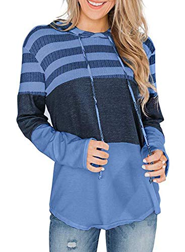 YPSMCYL Sudadera con Capucha De Manga Larga para Mujer Jersey A Rayas De Color Block Sudadera con Capucha Básica Sudadera Casual para Mujer,H-M