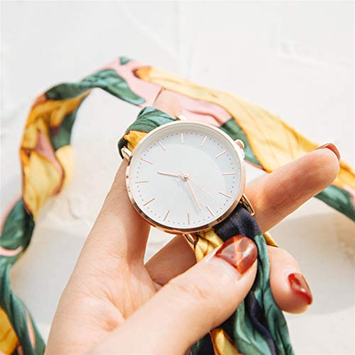 YQCH Moda Moda Fashion Cientos de Adornos a Juego Relojes para Mujer, Seda Correa Seda Bufanda Redonda Mesa Redonda, Rosa de Rosa Decorativa Tres Mano
