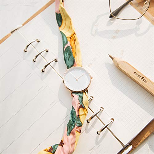 YQCH Moda Moda Fashion Cientos de Adornos a Juego Relojes para Mujer, Seda Correa Seda Bufanda Redonda Mesa Redonda, Rosa de Rosa Decorativa Tres Mano