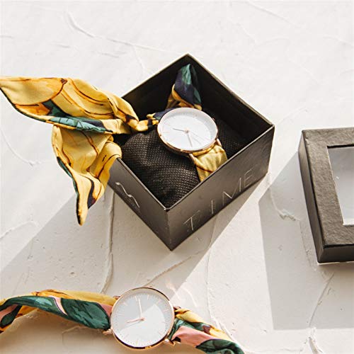 YQCH Moda Moda Fashion Cientos de Adornos a Juego Relojes para Mujer, Seda Correa Seda Bufanda Redonda Mesa Redonda, Rosa de Rosa Decorativa Tres Mano